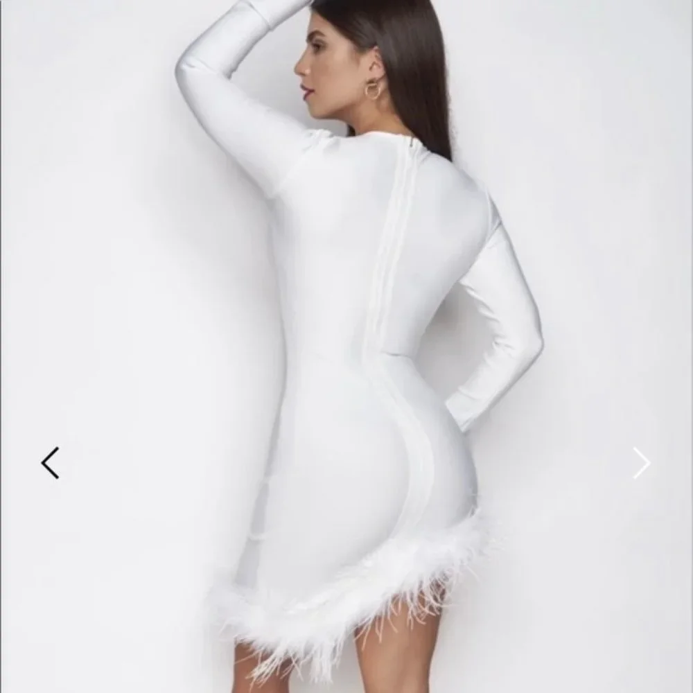 Bodycon Asymmetrical Feather Cocktail Dress - Picture 4 of 8